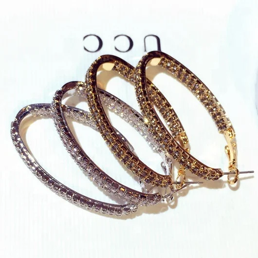 

New Fashion Hoop Earrings For Women Long Earrings Exaggerated Rhinestone Big Earrings