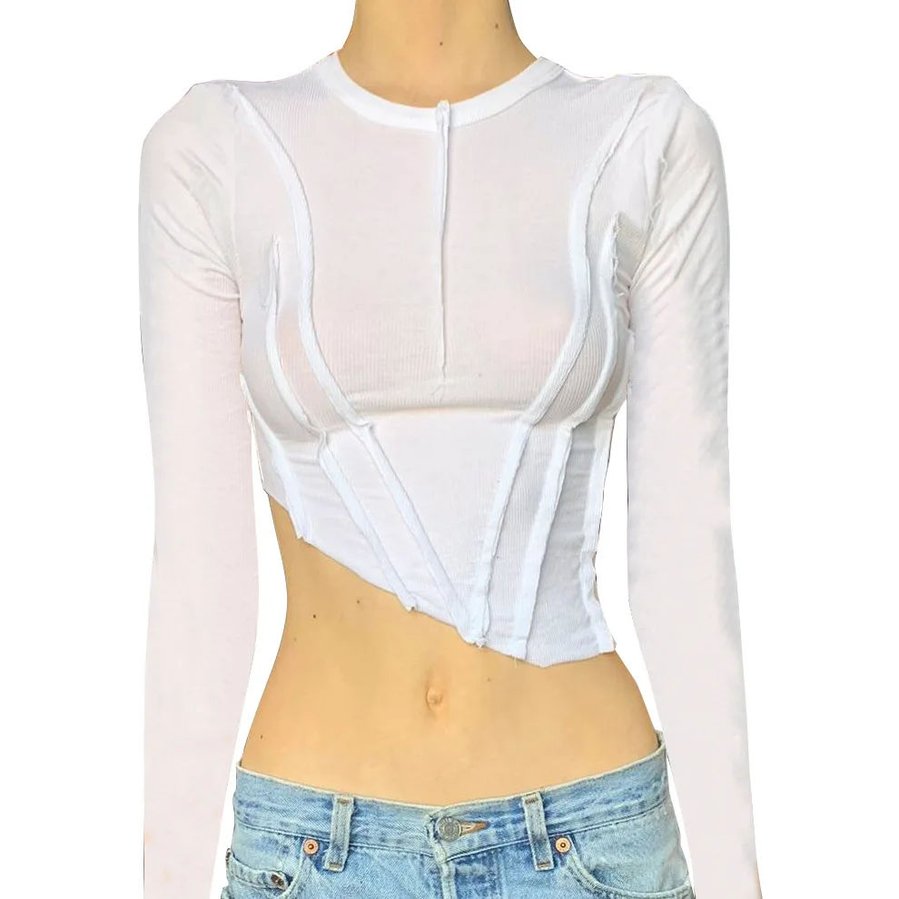 

FS1690D Ladies sexy crop top Fashion long sleeve T shirts