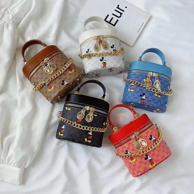 

2021 Fashion Children's Bucket Bag Mickey Mouse Print Portable Messenger Bag Mini Accessories One Shoulder Bag