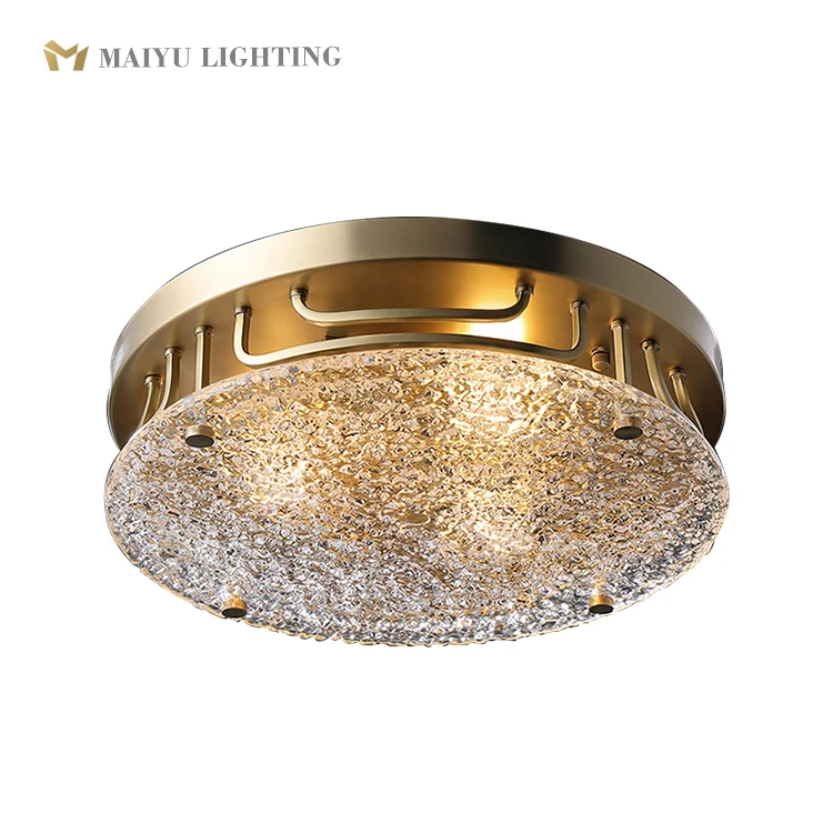 Modern round bedroom hotel decor brass glass simple design led ceiling light