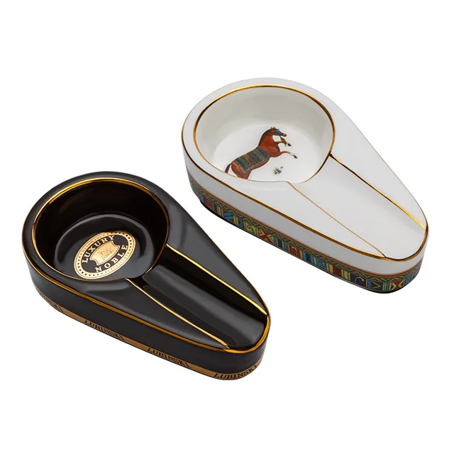 

Rubinski LUBINSKI Cigar Ashtray Ceramic Painted Classic Mini Portable Household Cigar Ashtray, As picture