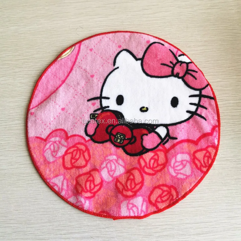 100% cotton reactive digital printing small lovely round face hand towel handkerchief towel for kids