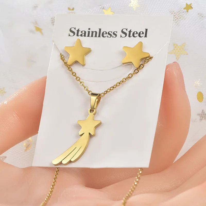 

New stainless steel jewelry set necklace geometric earrings star two-piece set of men and women accessories ins style