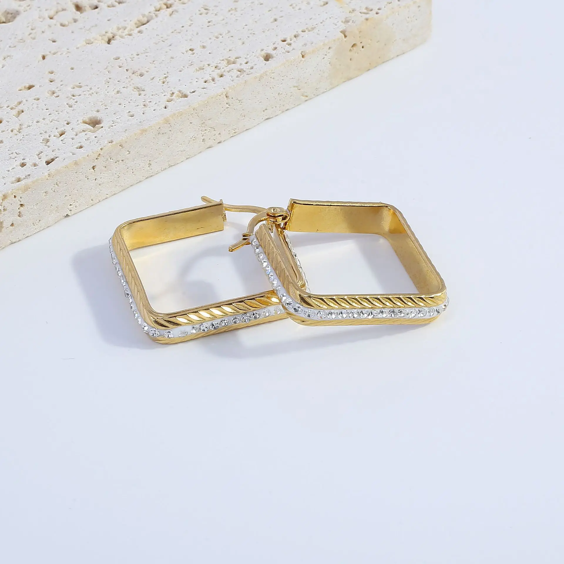 

Minimalist Rhinestone Square Earrings Geometry Hoop Earrings Stainless Steel Earrings For Women