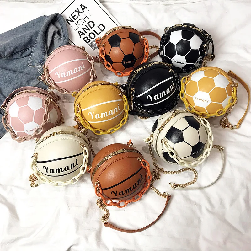 

TS9185 Basketball Shoulder Zipper Bag Lady Purses Pink Basket Ball Soccer Handbag Round Ball Purse Round Bags for Women