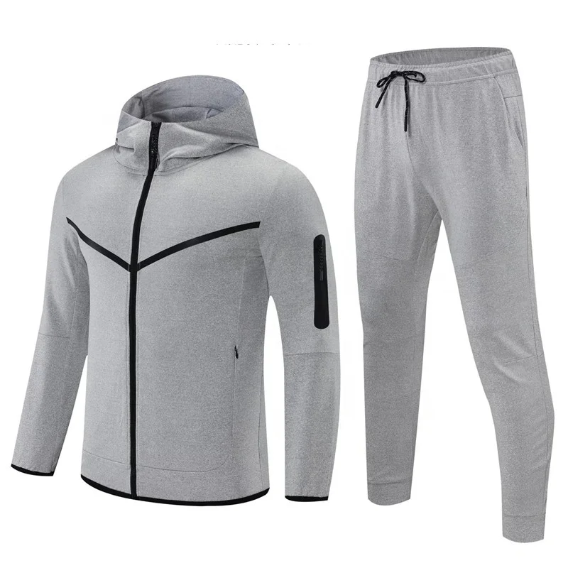 

2021 fashion high quality plus size running workout custom logo mens full zip up hoodie sweatsuit set