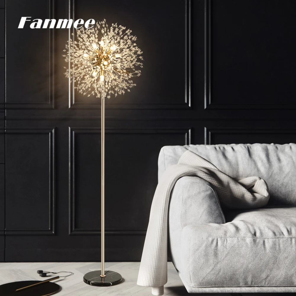 

Nordic Modern LED Crystal Dandelion Metal Marble Round Gold Chrome Floor Lights Bedroom Living Room Dining Room Floor Lights, Same as pictures