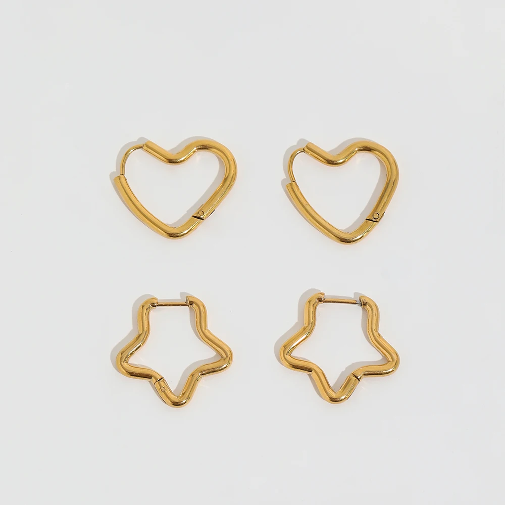 High End PVD 18K Gold Plated Pentastar Huggie Earrings Stainless Steel Jewelry Wholesale