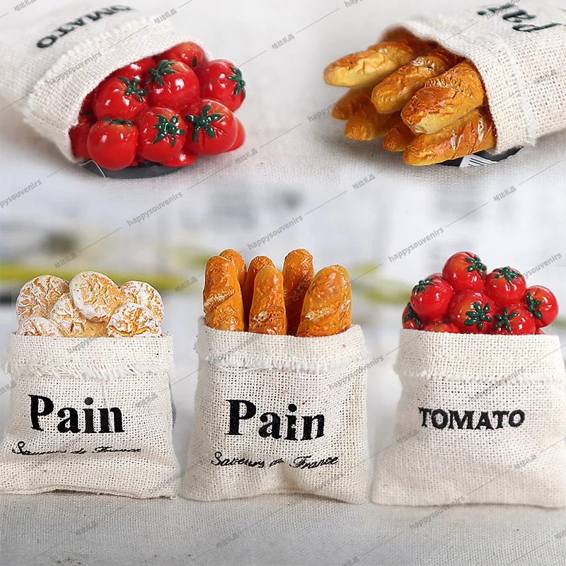 

Fresh Fruit Vegetable Tomato France Bread with Cloth Bag Basket Fridge Magnet