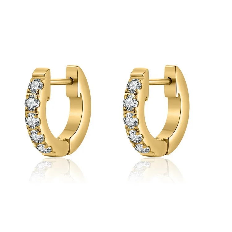 

Non Tarnish PVD Jewelry Stainless Steel Small Hoop Earrings Gold Plated Cubic Zirconia Cuff Earrings Huggie Studs for Women