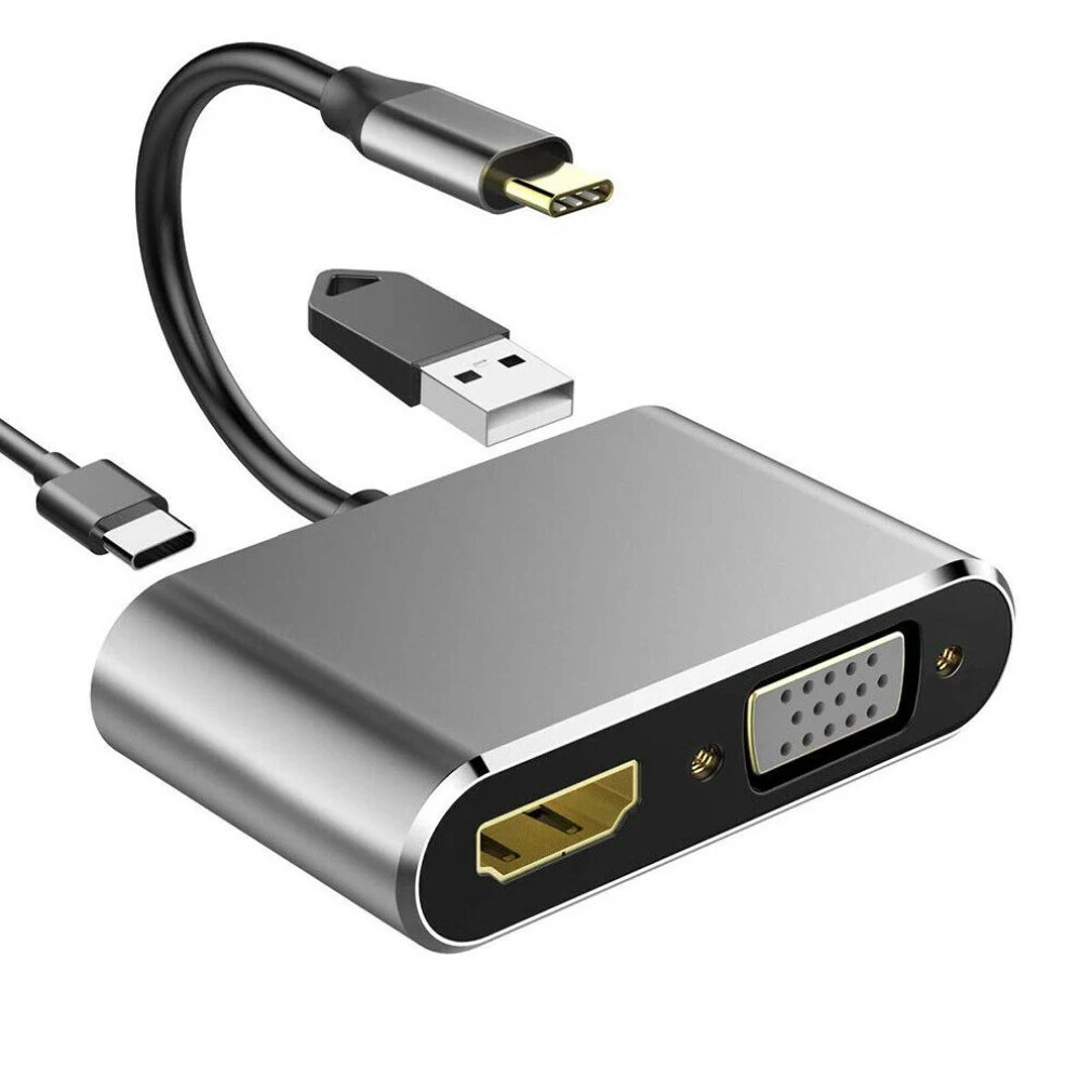 

Aluminum 4K Hd_Mi Video Converter Adapter Type C Pd Charger Vga Expansion Dock 4 Port Usb 30 Hub