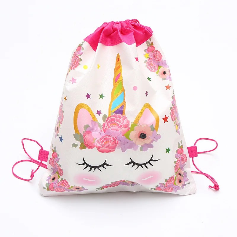 

Promotional Girls Party Birthday Gift Non-woven Cute Unicorn Print Drawstring Backpack Bag, 6 choices