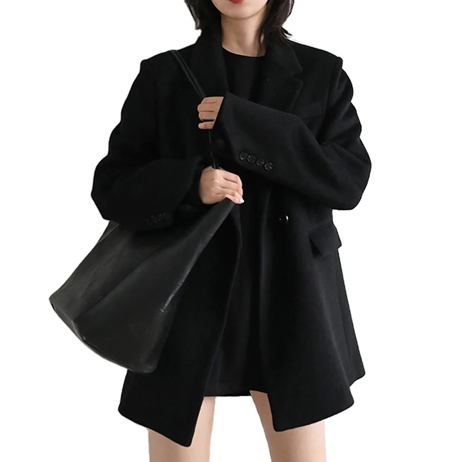 

Autumn and winter new wide shoulders tweed suit plus cotton jacket solid colour mid-length paragraph tweed tops female