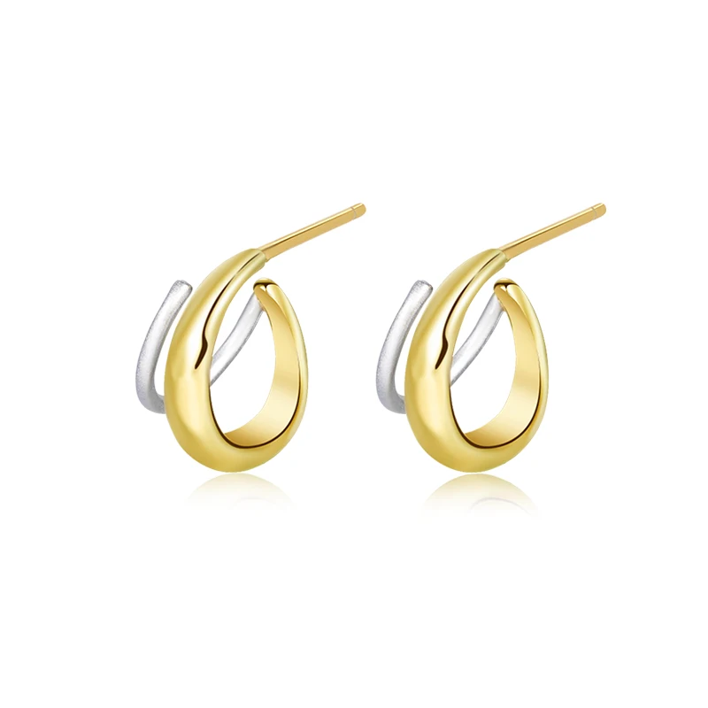 

Newest design two tone color plating 925 silver gold plated double c shape stud earrings jewelry for women