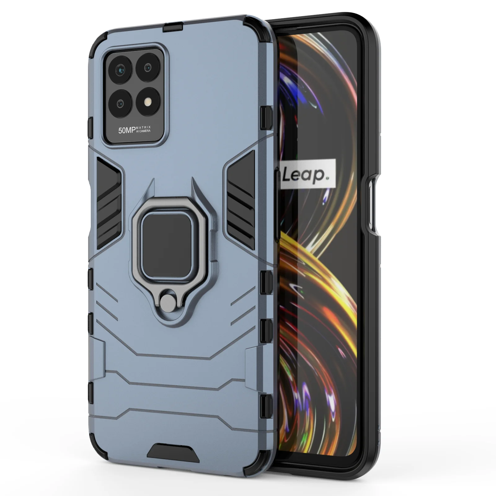 

For OPPO REALME 8I Case Shockproof Magnetic Ring Stand Cover, As pictures