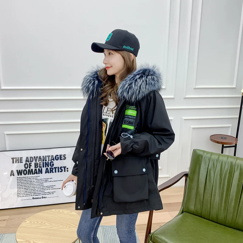 
Womens Genuine Leather Warm Outwear Parka Coats Winter Army Jacket Fur Collar Fleece Clothing Casual Quantity Cotton Hood 