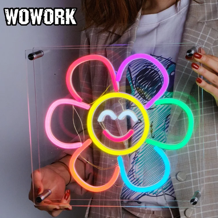 

WOWORK 3D custom waterproof transparent acrylic letter box RGBW neon light backboard changeable luminous neon lamp