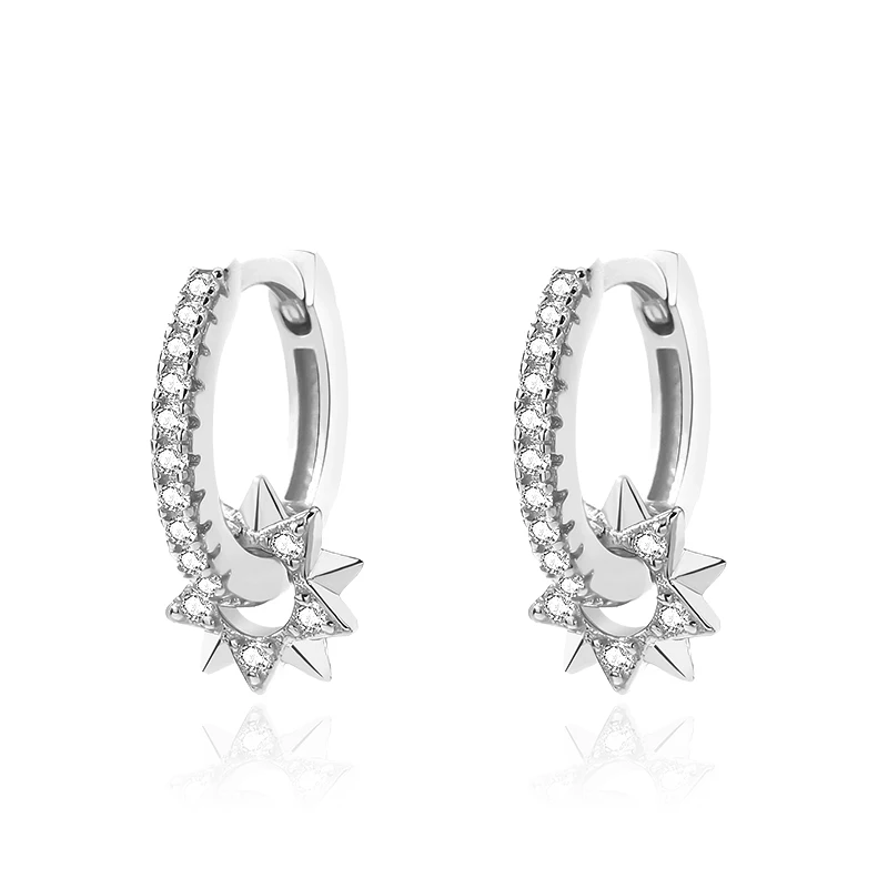 

New Trendy 925 Sterling Silver Star Pendant Earrings 18k Gold Plated Cubic Zirconia Star Shape Huggie Hoop Earrings