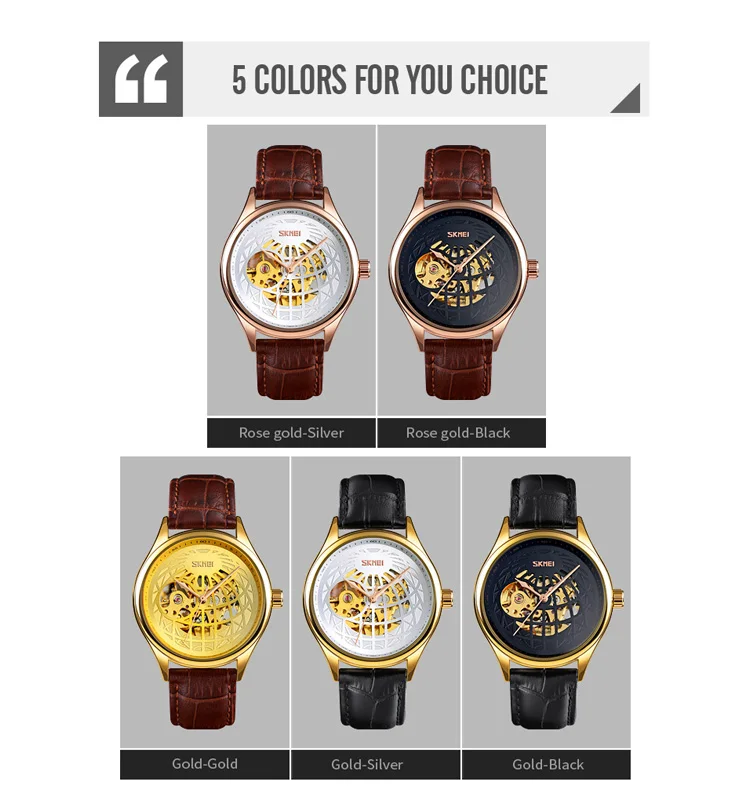 SKMEI 9209 jam tangan rose gold luxury leather mechanical automatic hand wrist watch for men