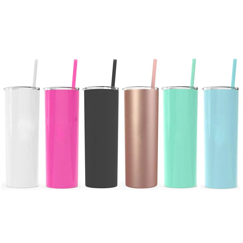 

Unbreakable Slim DIY Sublimation Printing 20 oz Double wall Stainless Steel Water Beer Coffee Tumbler with Straw, Multi colors