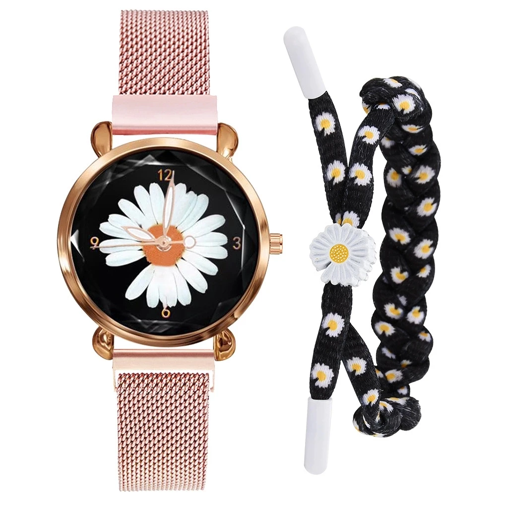 

New hot selling women's Daisy quartz fashion watch set alloy belt