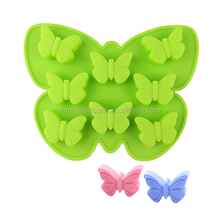 

8 Cavity Silicone Butterfly Mold Ice Cube Tray Chocolate Mold Silicone Cake Tool Diy Handmade Soap Pudding Jello Mold, Red, blue, green, yellow, pink
