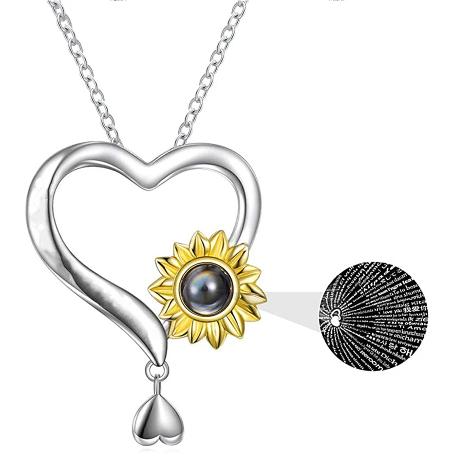 

Rose Valley 100 languages Sunflower Necklace Hot Selling Jewelry Pendant Gold plated Two Tone Jewel Fashion Gift For Lover YN034