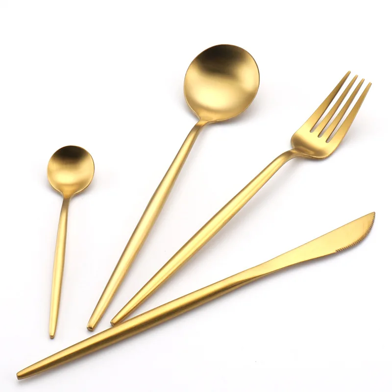

Teaspoon Fork Knife Set Coffee Spoon Stainless Steel Flatware Tableware Blue Gold Cuttlery, As picture