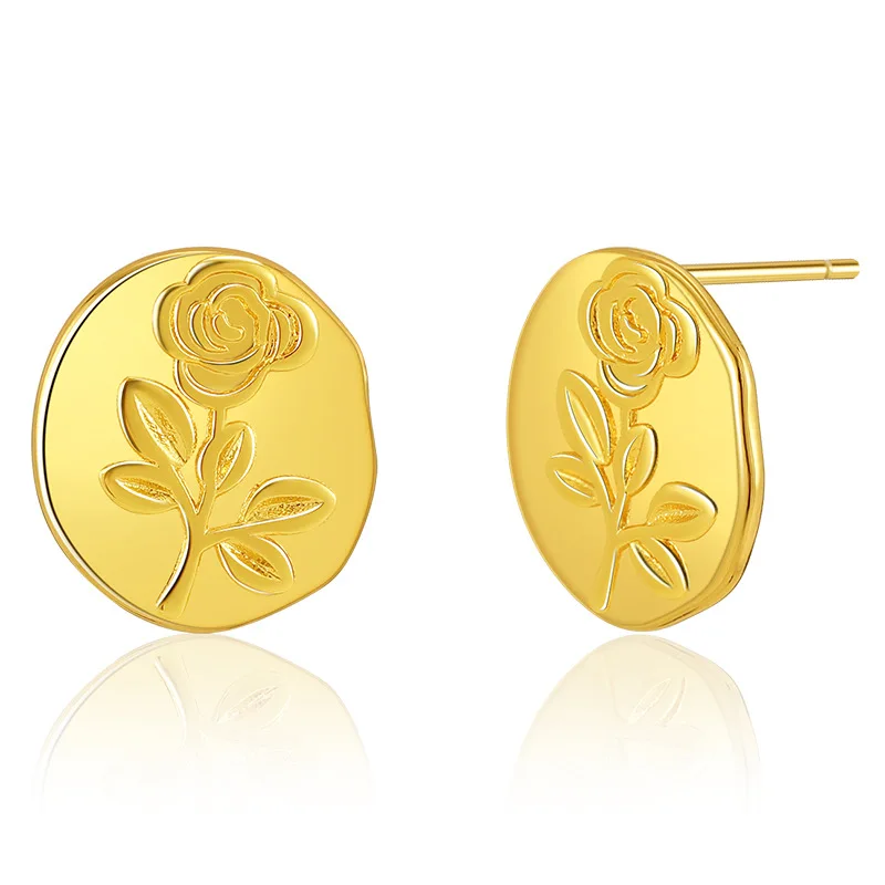 

Elegant Simple Design 18K Gold Plated Oval Round Flower Earring Geometric Rose Flower Stud Earring