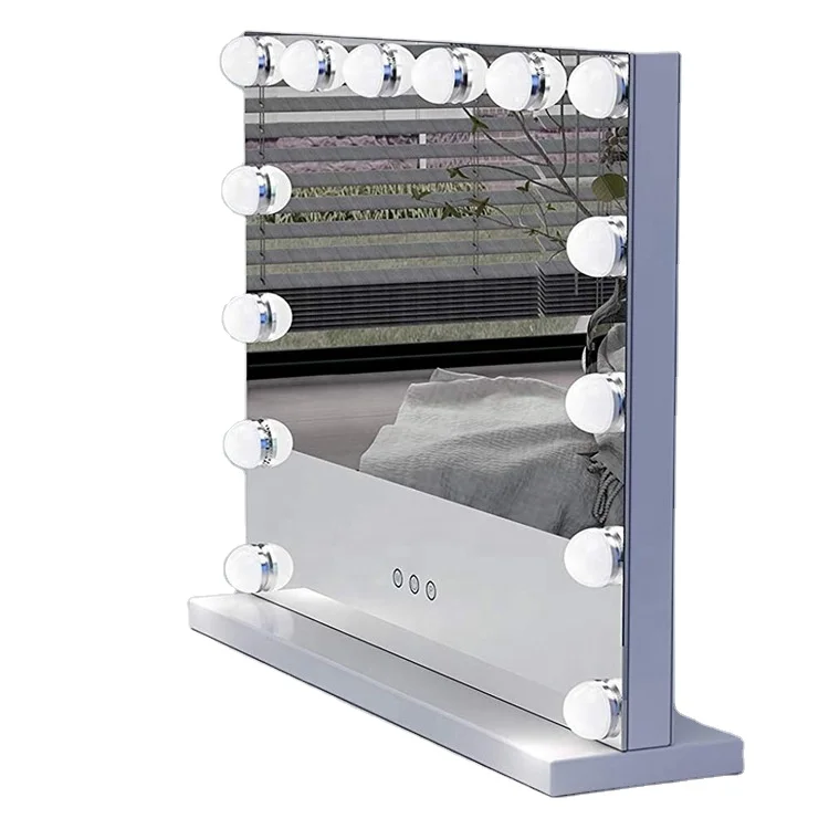 

2021 New Arrivals Desktop Makeup Mirror with Led Light Professional Light Hollywood Desktop Vanity Mirror furniture, White, black