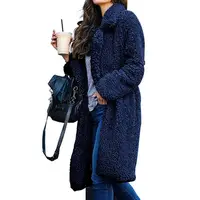 

Warm Long Outwear Woman Faux Lambswool Long Sleeve Turn Down Collar Loose Thicken Female Woolen Coat Winter Women's Cloth