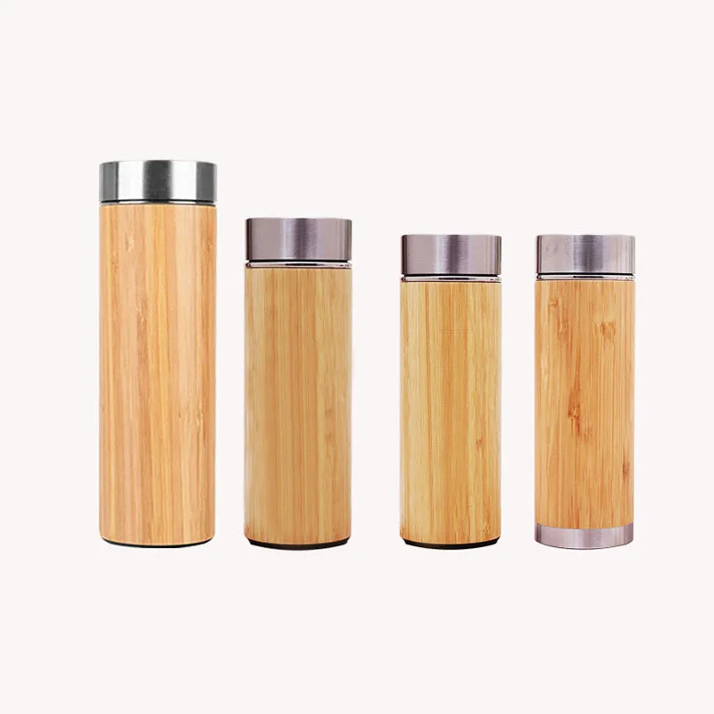 

300/400/500ML Wholesale double wall Vacuum Insulated infuser stainless steel bamboo thermos