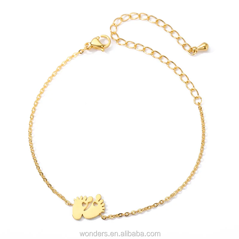 

Baby Foot Heart Charm New Mom Bracelet Fashion 18K Gold Stainless Steel Bracelet Bangle Adjustable Link Chain Jewelery
