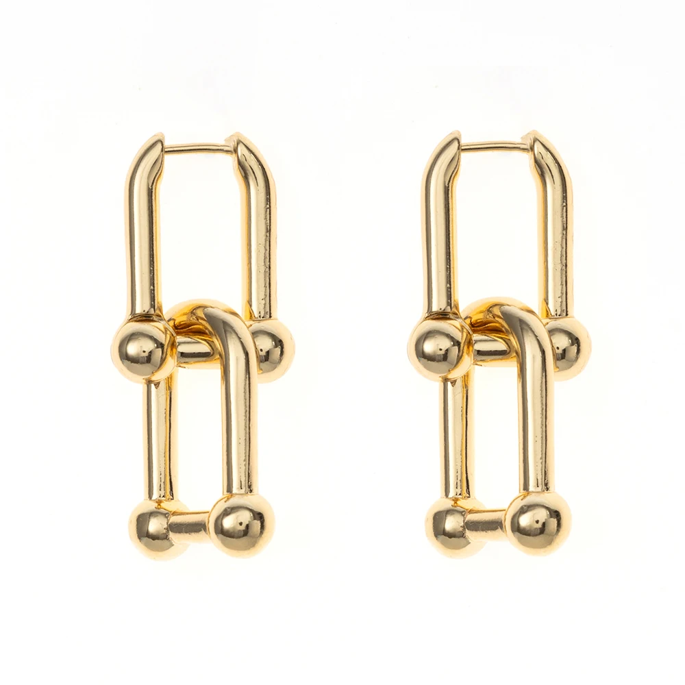 

Thick Link U Shape Geometric Earrings Brass Gold Drop Earrings for Women Hip hop Stylish Earrings men women jewelry