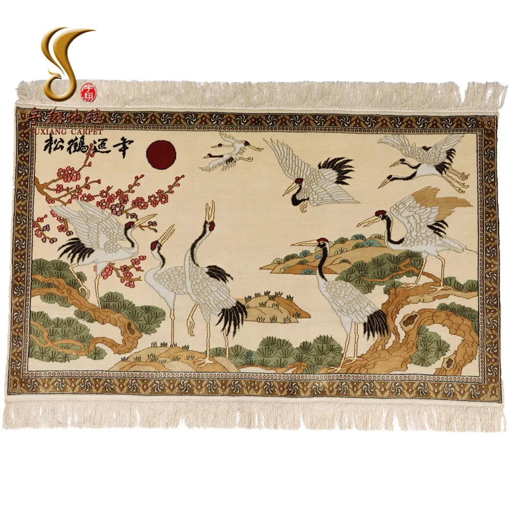 

Fine Quality 61x91 cm China "Songhe Yannian" Pine Trees and Cranes Hand Knotted Silk Tapestry for Wall Hanging and Collection