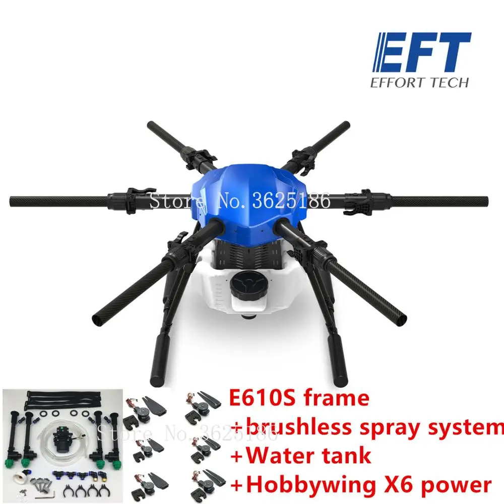 

EFT E610S 10L 10KG agricultural Brushless Spray system drone waterproof folding frame with Hobbywing X6 power UAV