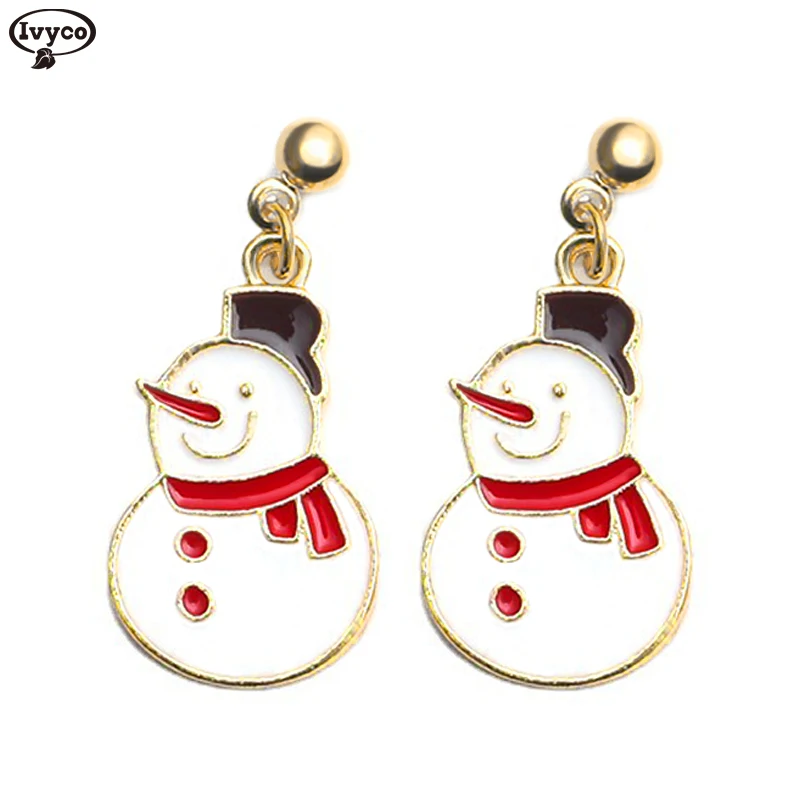 

Christmas series simple retro 2021 fashion alloy dripping snowman earrings, White