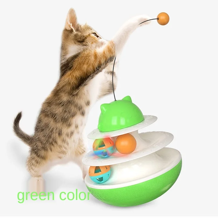 

Three Layers Interactive Carousel Pet Toy Creative Funny Cat Toy Turntable Plastic Disk Moving Ball Pet Toy, Blue,green,yellow