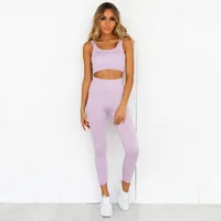 

Wholesale Unbranded 2 piece outfit fitness workout athletic sports wear Ribbed Sports Bra and seamless Leggings set For Women