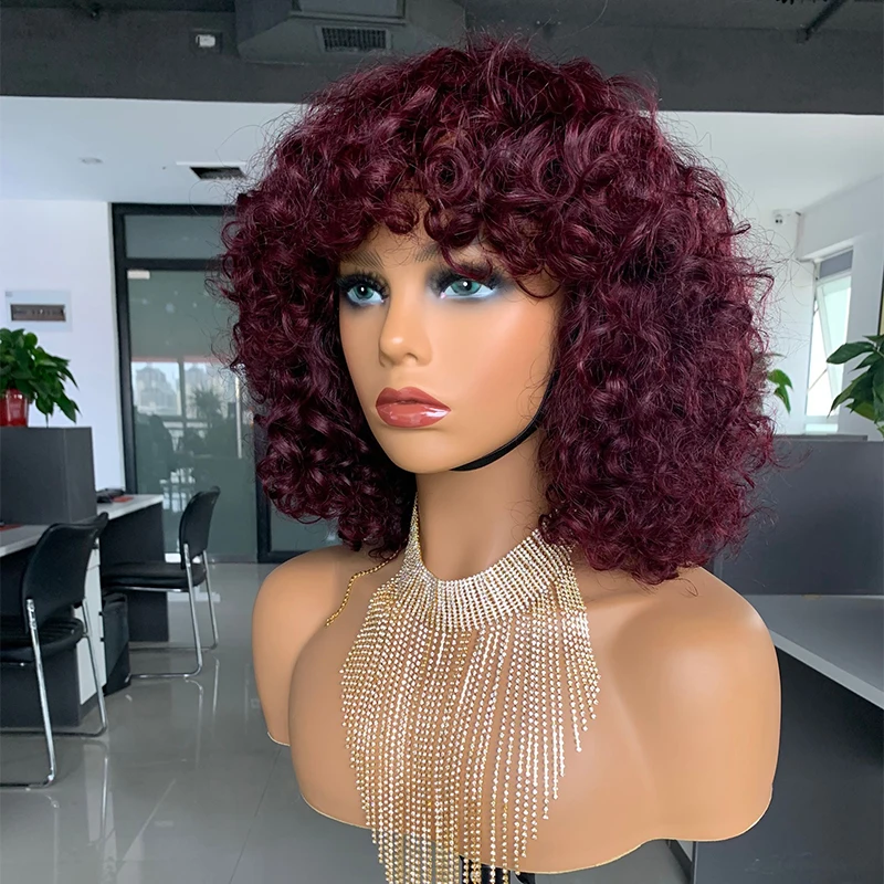 

Machine Made 99J Water Wave Wigs With Bangs 100% Unprocessed Raw Brazilian Cuticle Aligned Virgin Human Hair Colored Water Wigs