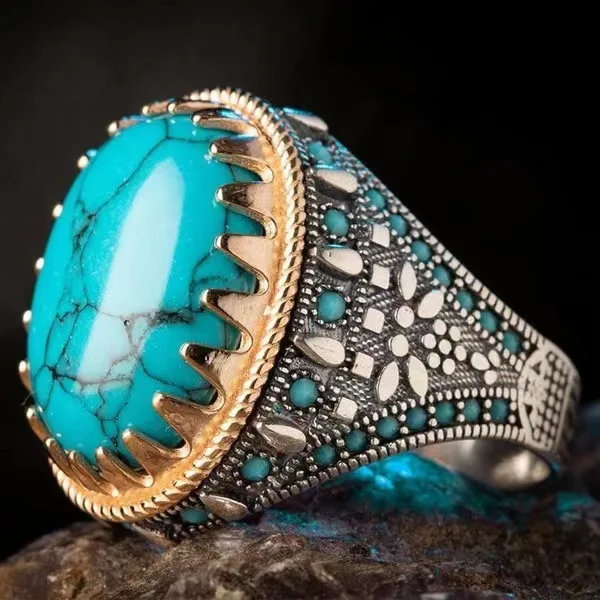 

Custom turquoise ring mens and women 925 Sterling Silver natural stone rings