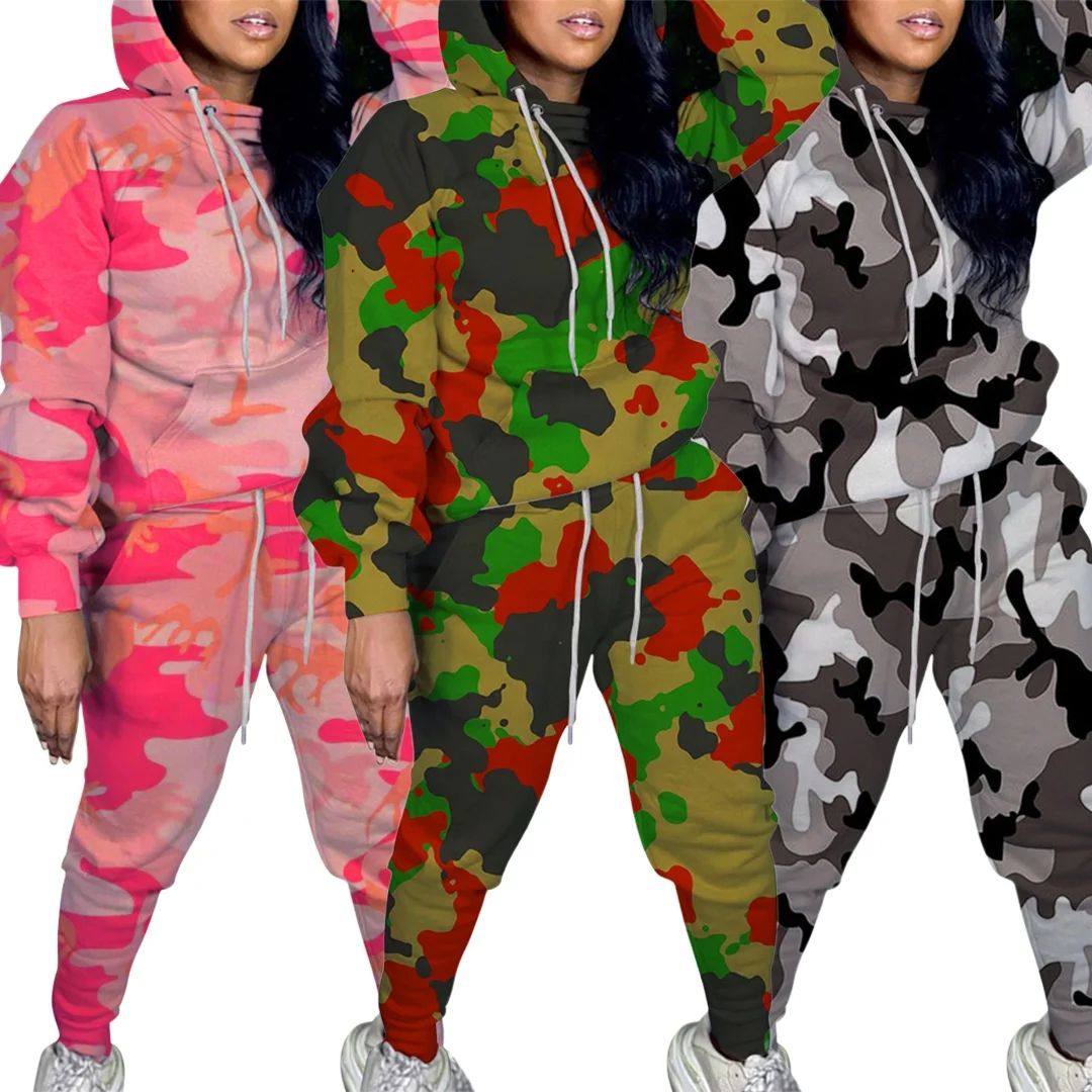 

B63898A New European and American women's fashion casual loose-fitting long-sleeve print hoodie two-piece suit, Pink/red/black