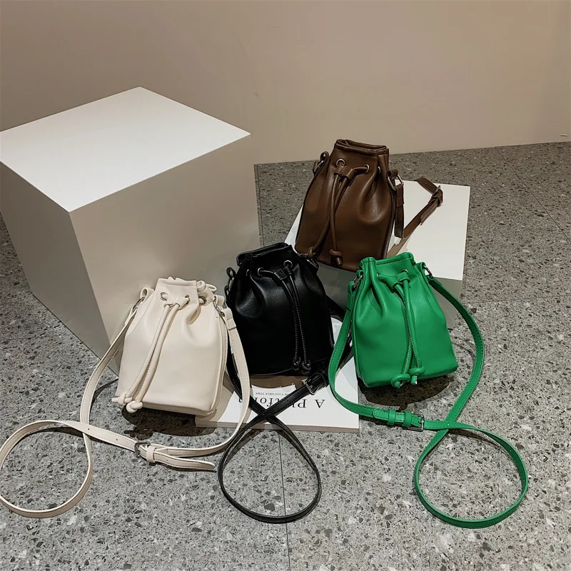 

New Trendy Casual Fashion Simple Solid Color Luxury Pu Bucket Bag Ladies Bucket Bag 2022 Large Bucket Bag, 5 colors