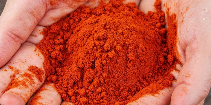 A close-up shot of paprika powder in a wooden bowl.