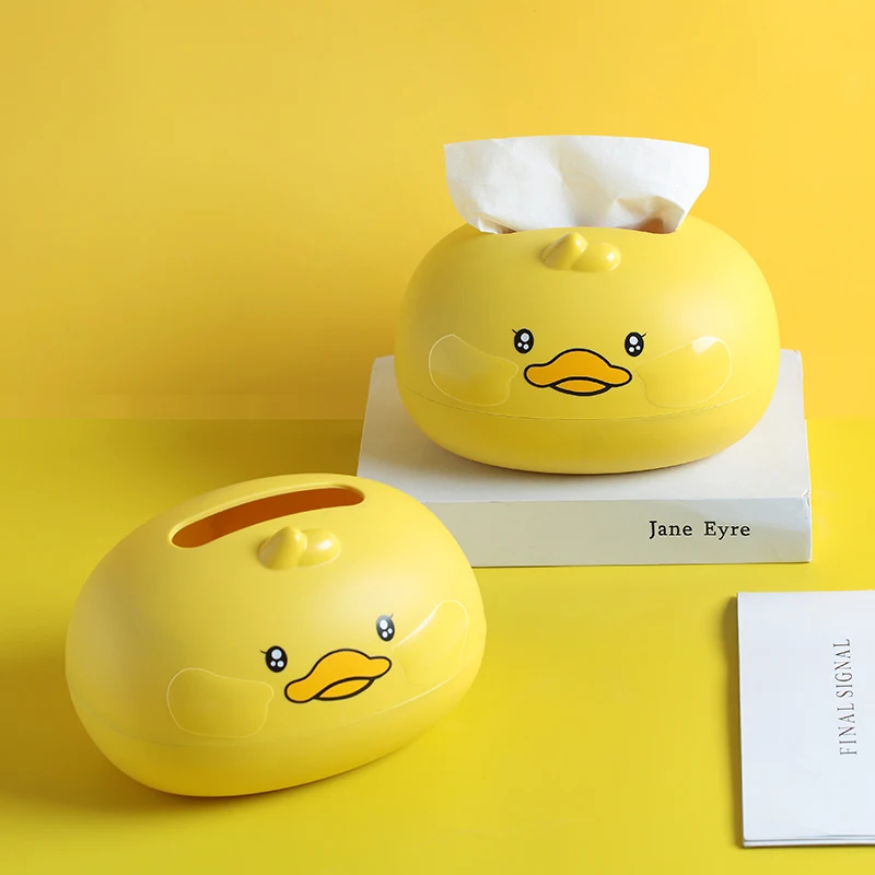 

Wholesale Plastic Cute Cartoon Yellow Duck Living Room Bedroom Office Tissue Box Luxury Desktop Paper Tissue Box