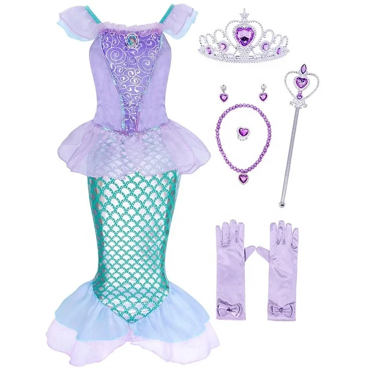 

The Little Mermaid Costume Dress Girl Mermaid Theme Birthday Party Princess Fancy Dress Mermaid Tail Swimming Halloween Costume, Purple