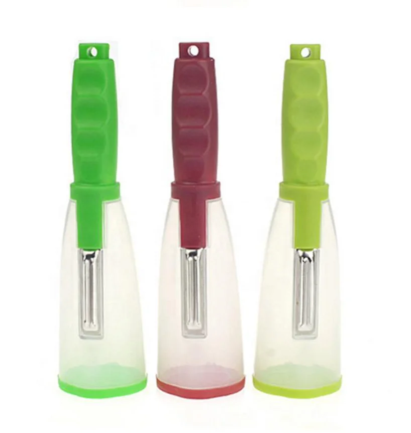 

Fruits Peeler 3 blades Multifunction Vegetables Storage Peeler with Skin Storage Container, Green red