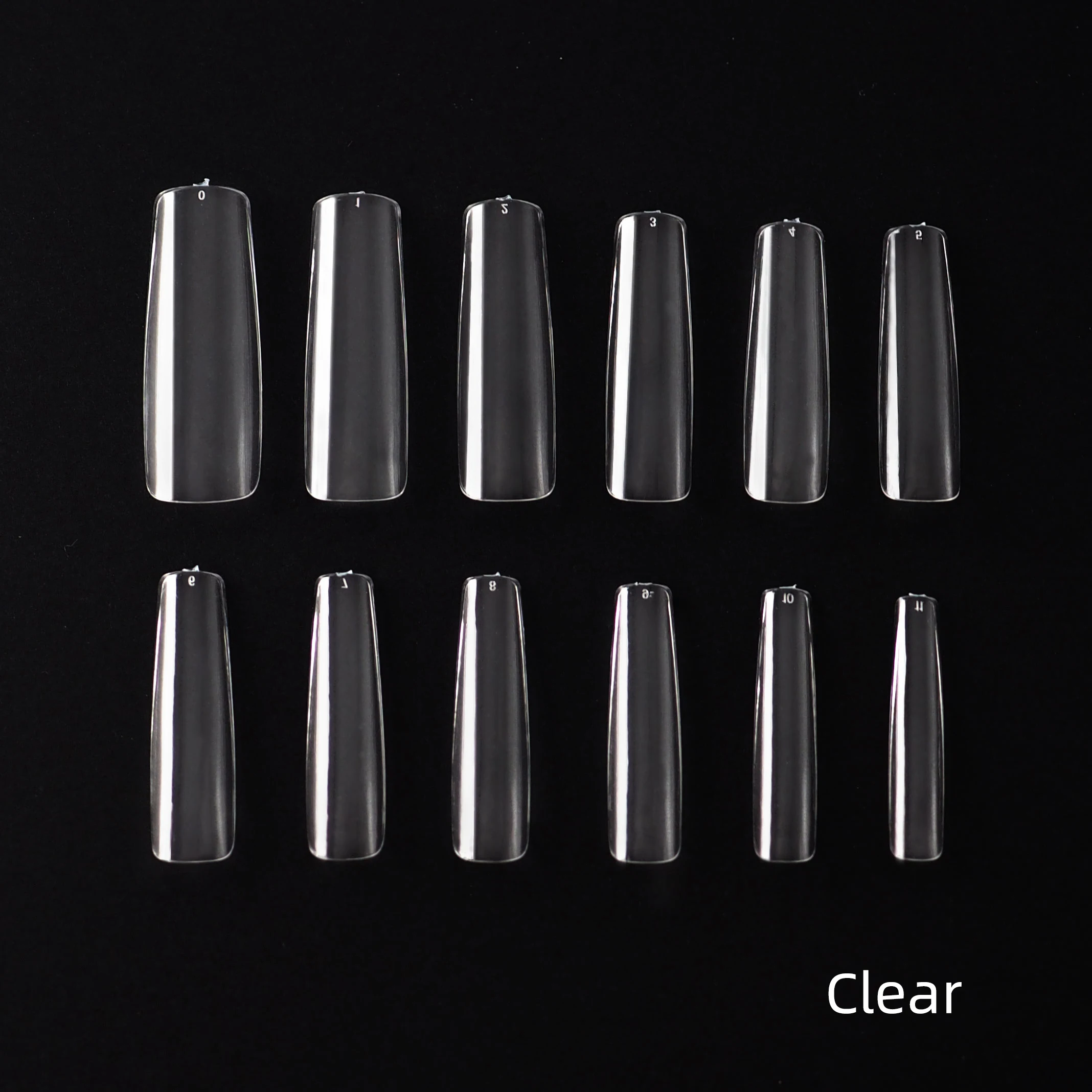 

Hot Selling Full Cover Long Tube Gel Stiletto C Style Half Curved High Strength Coffin False Nails, Natrual & clear