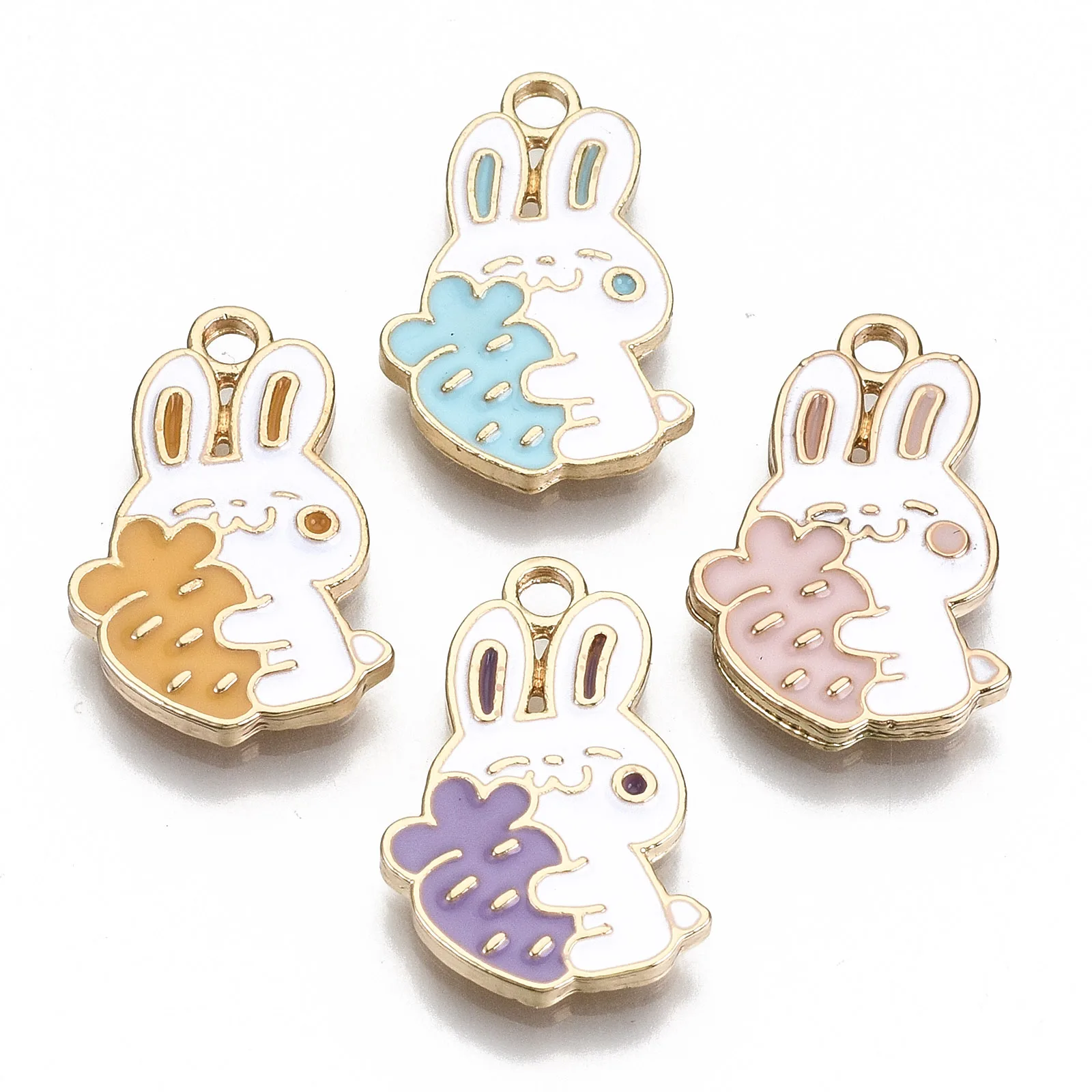 

PandaHall Rabbit with Carrot Eco-Friendly Hot Dog Zinc Alloy Enamel Pendants