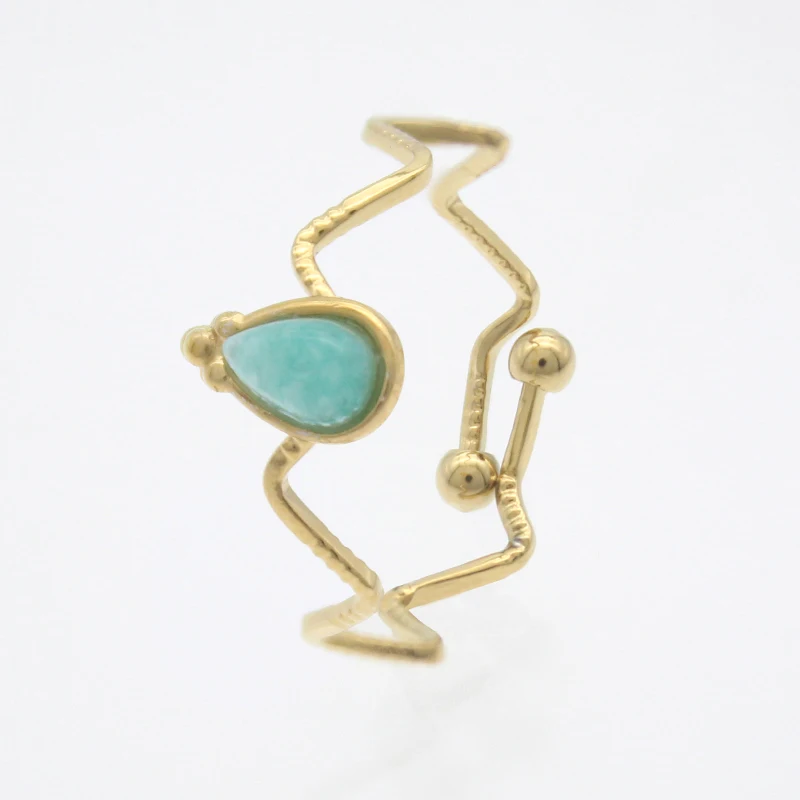 

High Quality Turquoise Fashion Gold Plated 14k Stainless Steel Drop Shaped Stone Ring for Women's Gift